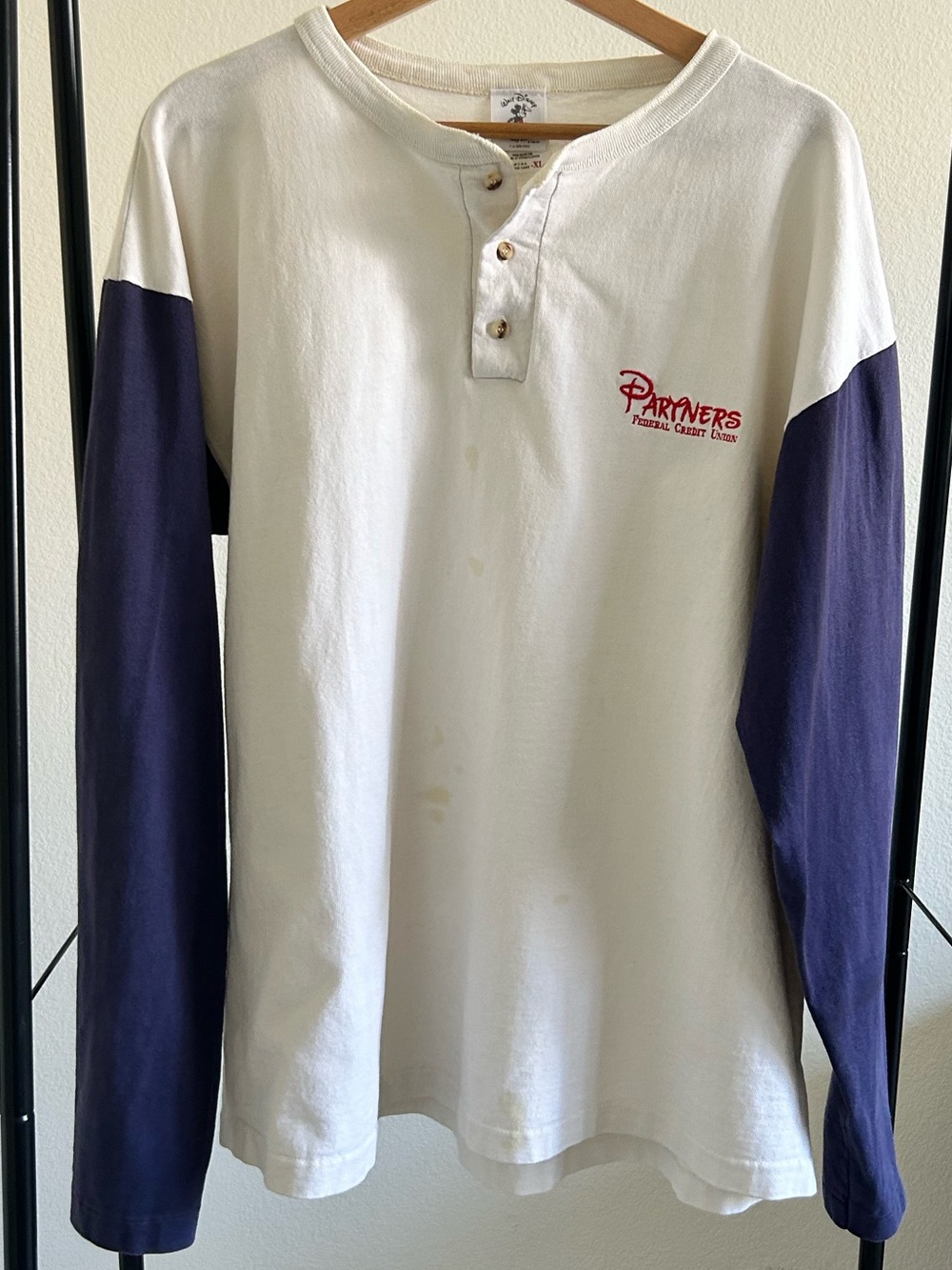 Vintage Disney Partners Federal Credit Union Henley Shirt XL USA Single Stitch
